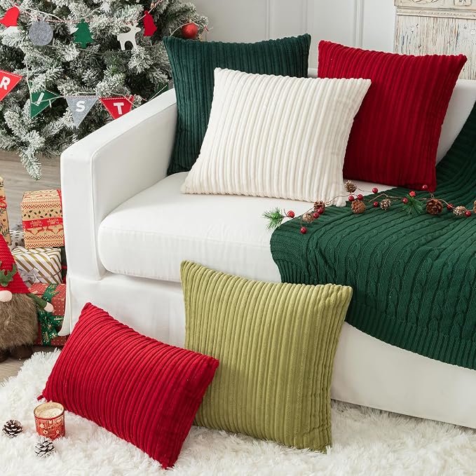 Kevin Textile Striped Corduroy 20”x20” Pillow Covers 2 Pack, Cream White