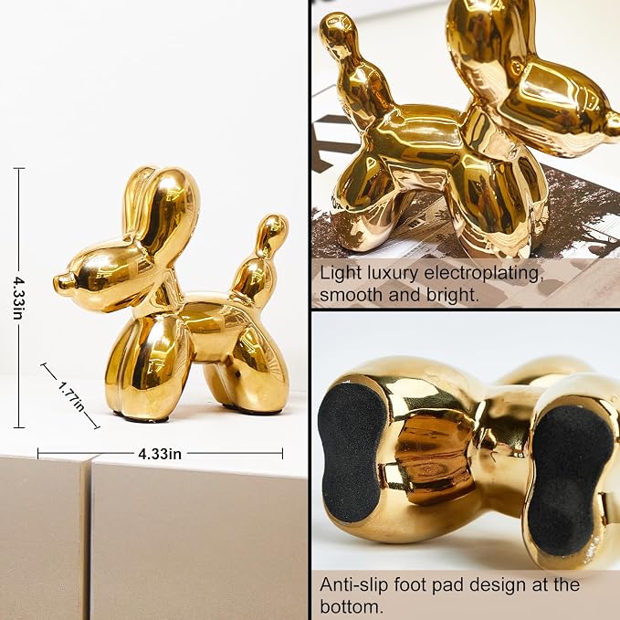 Ceramic Gold Balloon Dog Decor,Balloon Animal Statue(Small)