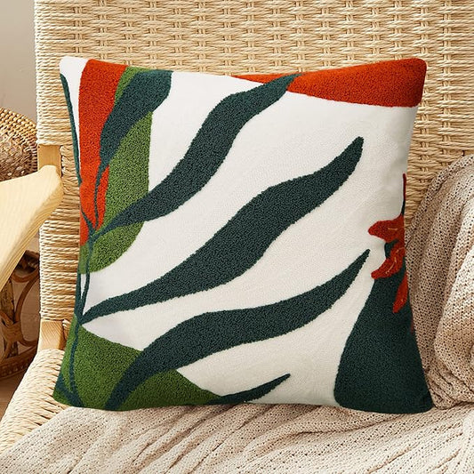 Merrycolor Boho Decorative Throw Pillow Covers 18x18 Tufted Abstract Mid Century Modern Pillow Covers Aesthetic Boho Pillows Decorative Pillows for Bed Couch Sofa Living Room Dark Green Orange（A）