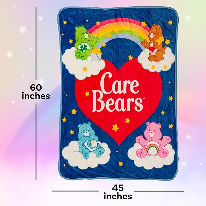 Silver Buffalo Care Bears Rainbow Heart Logo, Fleece Throw Blanket, 45x60in | Bedtime and Tenderheart Bear, Cheer, Soft and Cozy, 180 GSM