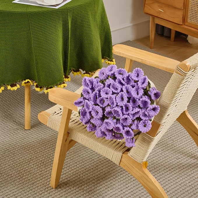 Longhui bedding Hand Crochet Lily of the Valley Blanket, 60” Floral Throw Afghan, Delicate Gift Symbolizing Happiness for Women, Her, Mom - Perfect for Mother‘s Day & Weddings