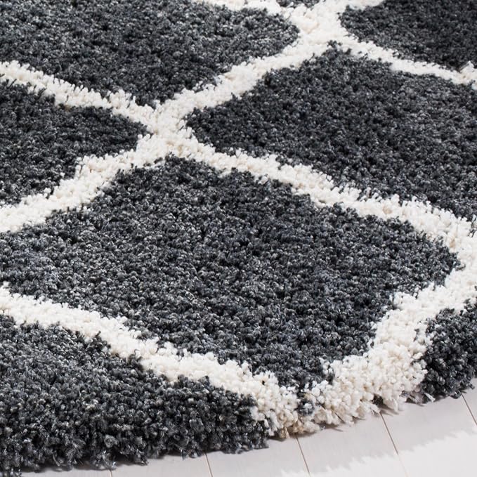 SAFAVIEH Hudson Shag Collection 7' Round Dark Grey/Ivory SGH283G Moroccan Trellis Non-Shedding Living Room Bedroom Dining Room Entryway Plush 2-inch Thick Area Rug