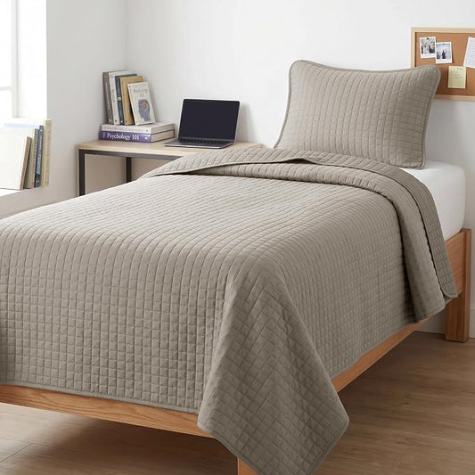 Southshore Fine Living, Inc. Quilt Comforter Twin XL Bedding Set for College Dorm Room, Bedding Essentials, Stain Resistant, Machine Washable Bed Spread, XL/Twin Comforter Set with Sham, Dark Taupe
