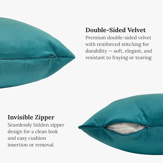 RELY+ Pack of 2 Throw Pillow Covers 20x20 Inch Velvet Soft Cozy Solid Decoration Gifts Pillow Covers Luxury Cushion Case for Sofa Couch Bedroom Living Room (Teal, 20 x 20)