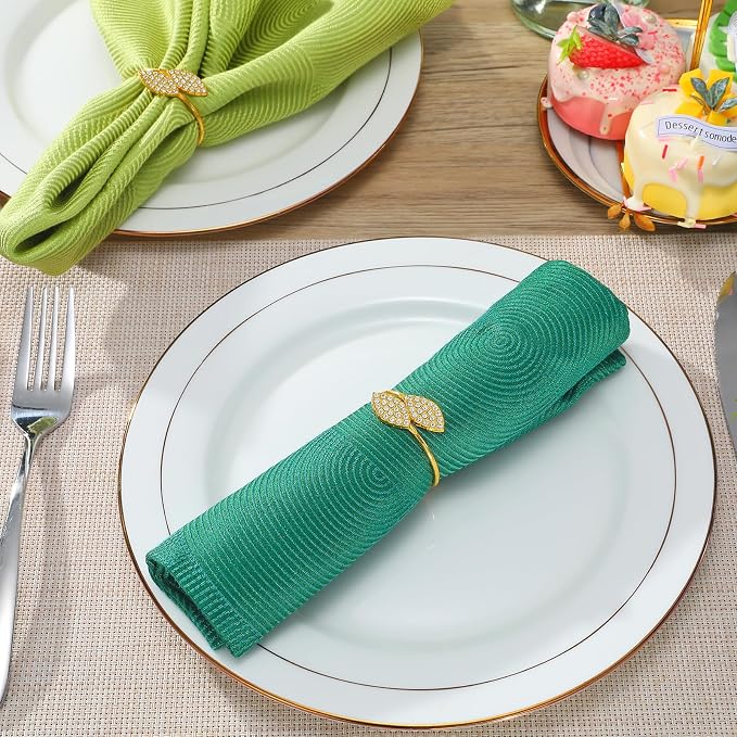 KPOSIYA Set of 20 Diamond Leaf Napkin Rings Metal Gold Napkin Holder Table Napkin Rings for Thanksgiving Day Christmas Dinning Table Parties Everyday (Diamond 20)