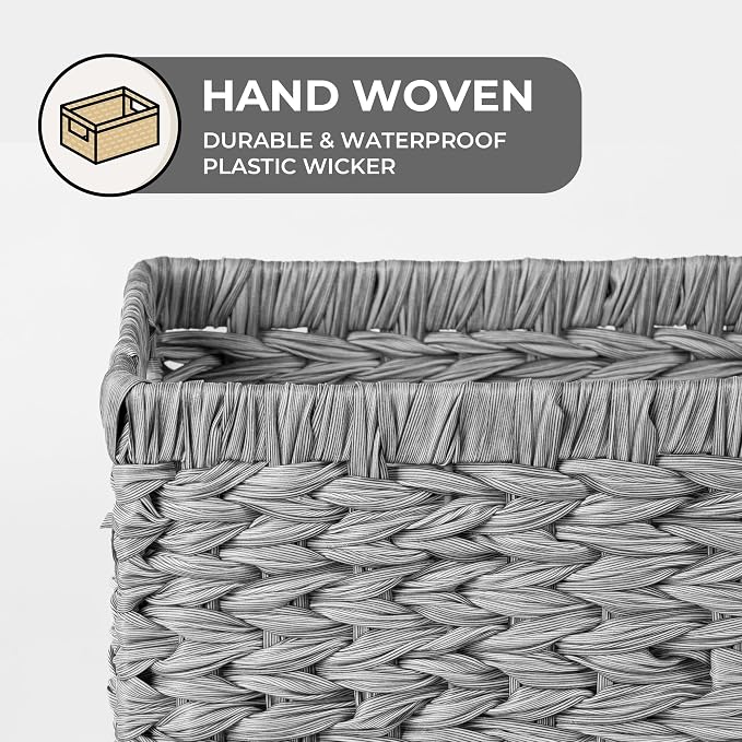 GRANNY SAYS Wicker Storage Baskets for Organizing, Basket Organizer, 2-Pack | Waterproof Wicker Baskets with Handles, Cabinet,Coffee Table,Gray Plastic Baskets for Shelves,Handwoven Bathroom Storage Bins