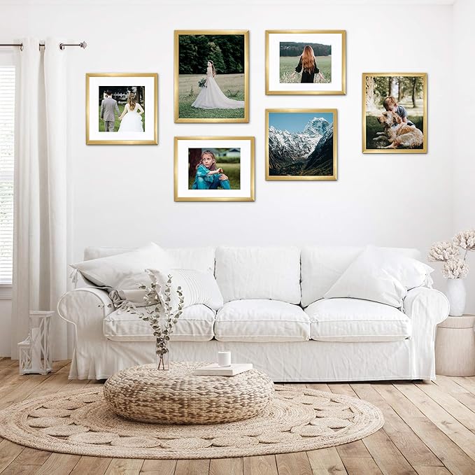 upsimples 12x18 Picture Frame, Gallery Wall Frames Set of 5, Gold | Poster Frame Collage Wall Decor, 11x17 Picture Frame with Mat for Family, Wedding, Hallway, Christmas