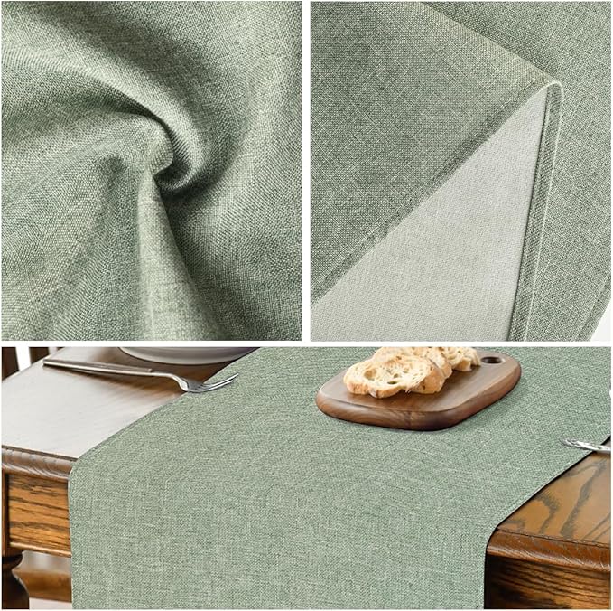 Artoid Mode Sage Green Table Runner, Seasonal Spring Summer Washable Kitchen Dining Table Decoration for Home Party Decor 13x36 Inch