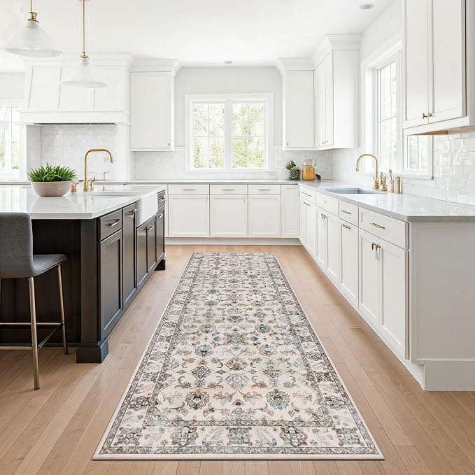 Machine Washable Area Rug, Soft & Durable, Non-Slip, Stain Resistant Rug for Bedroom, Living Room, Dining Room, High Traffic Areas. (Ivory, 2.5' X 10')