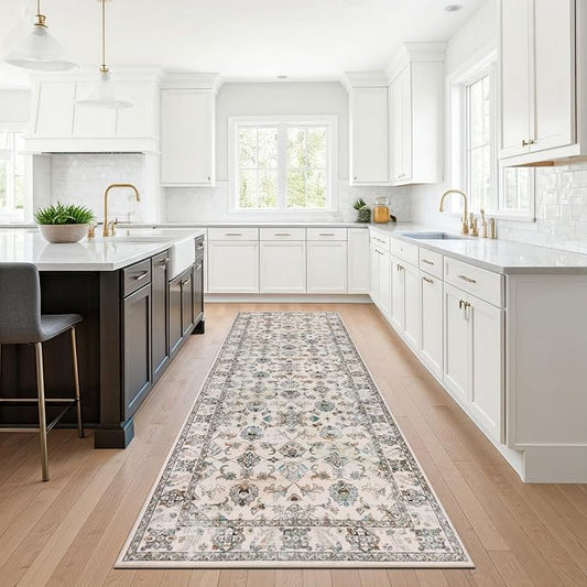Machine Washable Area Rug, Soft & Durable, Non-Slip, Stain Resistant Rug for Bedroom, Living Room, Dining Room, High Traffic Areas. (Ivory, 2.5' X 10')