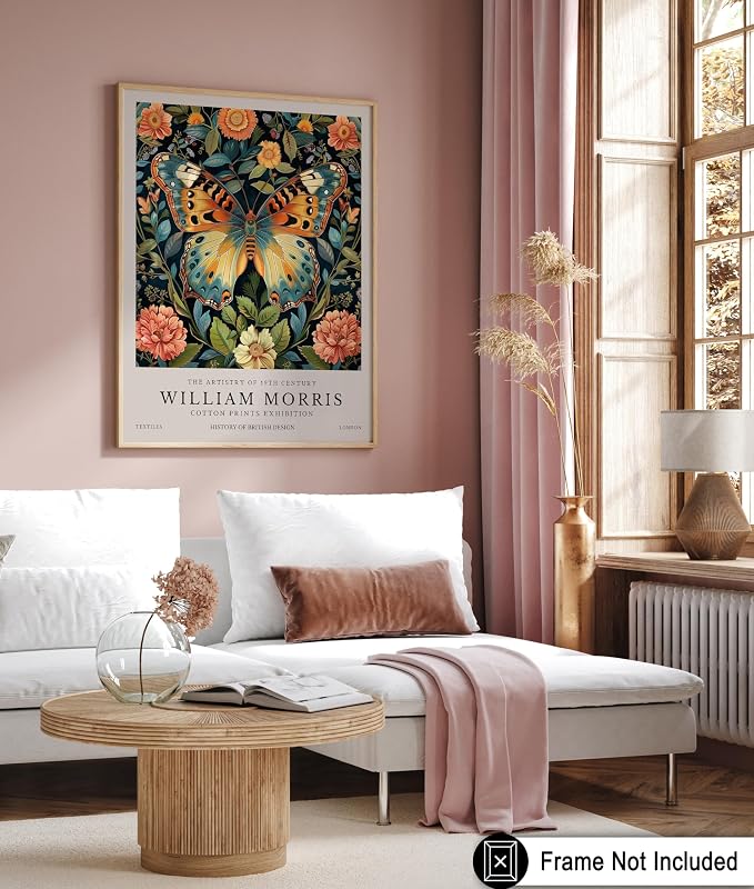 Poster Master Butterfly Print - William Morris Poster - Botanical Art - Floral Exhibition Wall Design - Flower & Animal Artwork - Aesthetic Office or Bedroom Wall Decor - 16x20 UNFRAMED Wall Piece