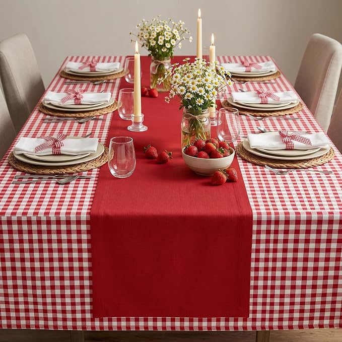 Solino Home 100% Pure Linen Table Runner Red Extra Long, Fete 14 x 156 in | brings a tailored look to family meals and hosting, European flax fibres, handloomed texture, soft, fine, OEKO-TEX Certified