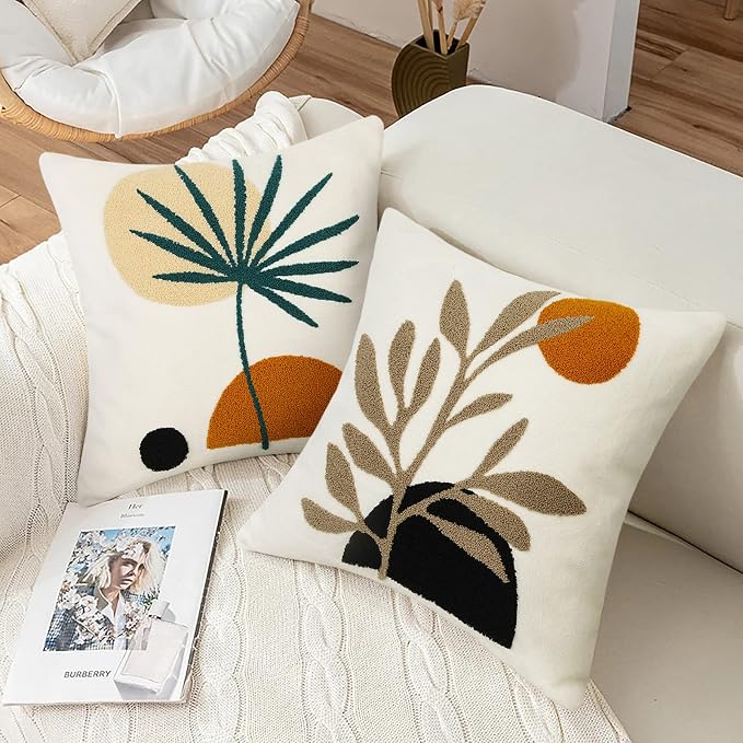 Merrycolor Boho Decorative Pillows for Bed Mid Century Modern Throw Pillows Covers Leaf Green Pillow Cover Textured Aesthetic Boho Pillows Cover Decorative Throw Pillows for Couch,1PC,18x18 Inch
