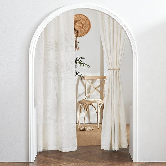 RYB HOME Light Filtering Curtains 84 inches Long for Farmhouse | Linen Semi Sheer, Curtains for Living Room Bedroom, Privacy Soften Sunlight Drapes, W52 x L84, Linen, 2 Panels