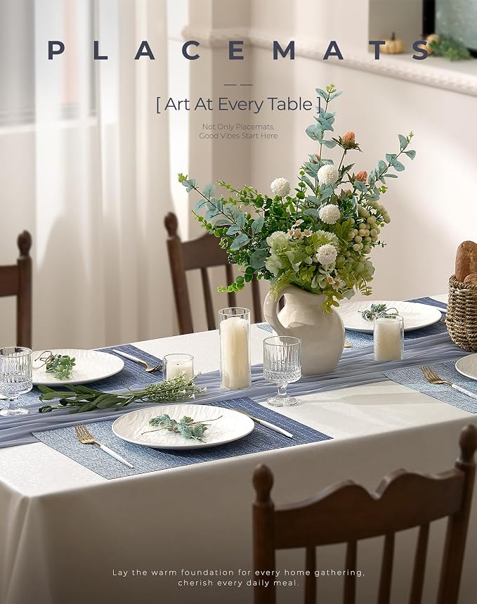 Leetaltree Gradient Blue Woven Placemats Set of 4 - Heat Resistant Non-Slip Place mats for Dining Table, Washable Durable PVC Vinyl Woven Table Mats(Gradient Blue, 4)