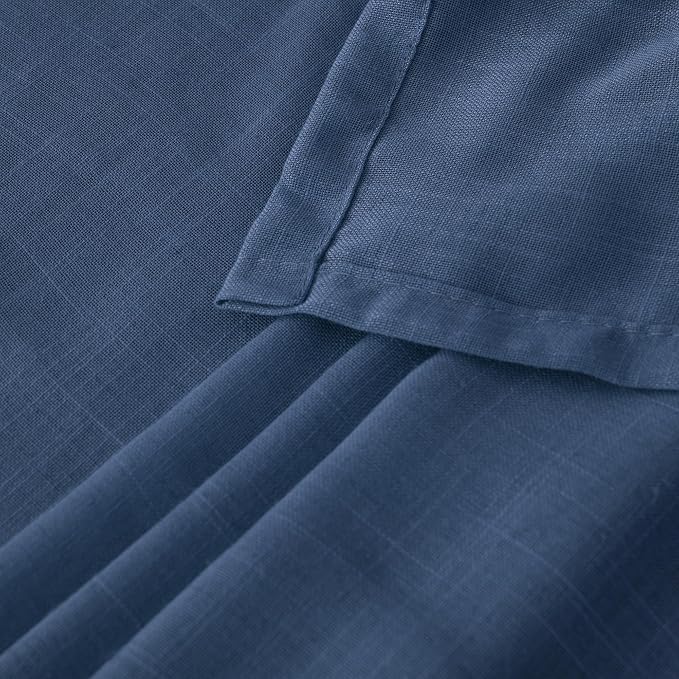 BGment Linen Navy Blue Curtains 96 Inches Long for Living Room 2 Panels Set, Semi Sheer Window Drapes Floor Length Light Filtering for Bedroom Dining with Rod Pocket Lightweight, Each 52 Inch Wide
