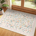 Washable Floral Area Rug for Living Room 2x3 Light Beige | Non-Slip，Vacuum-Friendly, Low Pile, Flower Carpet for Bedroom Kitchen Entryway Dining Room Office Nursery