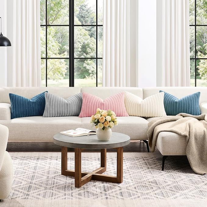Kevin Textile Striped Corduroy 12”x20” Pillow Cover 1 Pack, Blue Grey
