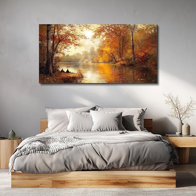 FUHAIHUA Canvas Wall Art For Living Room Large Wall Decor For Bedroom Modern Office Wall Decorations Saffron Yellow Tree Landscape Painting Forest Pictures Artwork Ready To Hang Home Decor 20"x40"