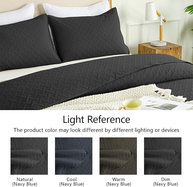 FLYMME Oversized King/California King Quilt Set 118"x106", Black 3-Piece Floor-Length Bedspread, Premium Microfiber Lightweight Coverlet for King/California King Bed (1 Quilt, 2 Shams)