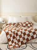 Ultra-Soft Buffalo Checkerboard Grid Fluffy Microfiber Knitted Throw Blanket Super Cozy Lightweight Checkered Bed Blanket for Sofa Couch Bed Khaki 51"X63"