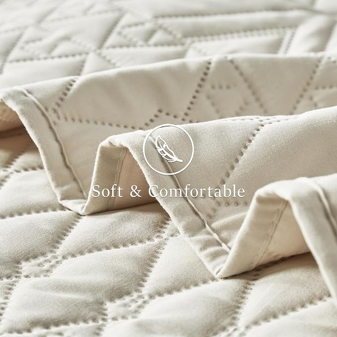 akkialla Full/Queen Quilt Set, Boho Style in a Solid Color, Cream Lightweight Microfiber Bedspread, Soft and Breathable Coverlet for All Seasons, 3-Piece Bedding Set (1 Quilt, 2 Pillow Shams)