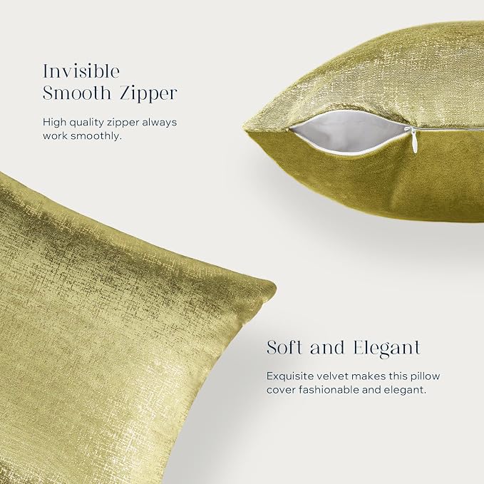 Phantoscope Pack of 2 Sparkling Velvet Decorative Solid Throw Decorative Pillow Cover Soft Gold Glitter Square Cushion Cover Pillowcase for Couch Bed and Chair, Green, 18 x 18 inches, 45 x 45 cm