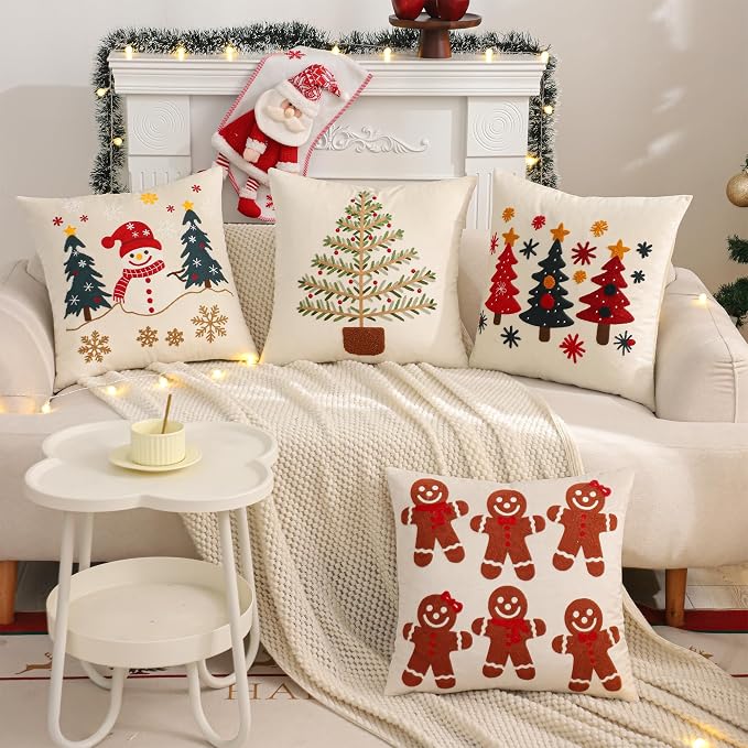 Christmas Throw Pillow Covers 18x18 Set of 2 Brown Gingerbread Man