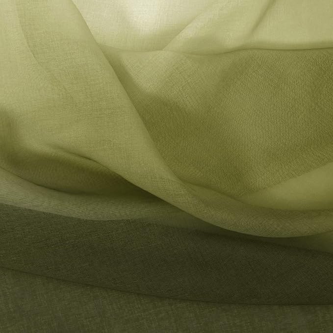 DWCN Ombre Faux Linen Sheer Curtains - Gradient Semi Voile Grommet Top Bedroom and Living Room Curtains, Set of 2 Window Curtain Panels, 52 x 54 Inch Length, Olive Green