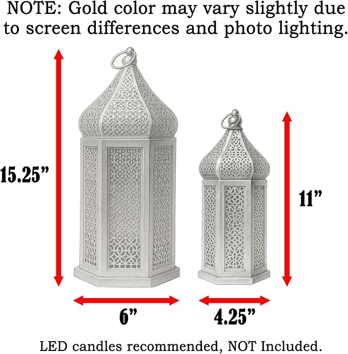 Vela Lanterns Decorative Indoor Gold Moroccan Temple Lanterns, Set of 2