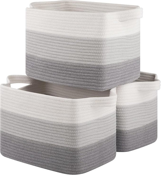 OIASKET Storage Basket for Organizing, Woven Baskets for Storage, Rectangle Decorative Baskets for Shleves, Closet, Toys, Books, Nursery Organizer Bins - Pack of 3 (Gradient Gray, 15.75"x11.8"x9.85")