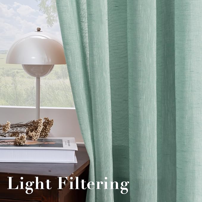 H.VERSAILTEX Linen Curtains Nickel Grommet Natural Linen Semi-Sheer Curtains 2 Panels Privacy Added Premium Soft Rich Material Drapes for Bedroom/Living Room - 52x54 - Inch - Sea Mist