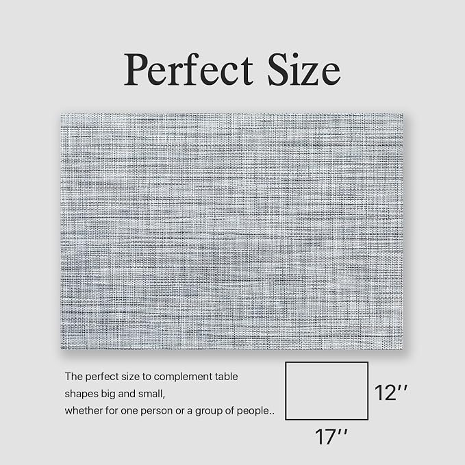 Placemats Set of 8 - Easy Clean Woven Vinyl Placemats for Dining Table, Indoor/Outdoor Place Mats, Washable PVC Table Mats（Gray）