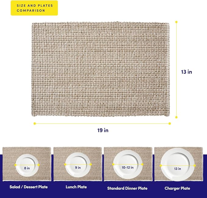 Sweet Home Collection 100% Cotton Placemats for Dining Room Rectangle Two Tone Woven Fabric 13" x 19" Soft Durable Table Mat Set, Set of 4, Eggshell