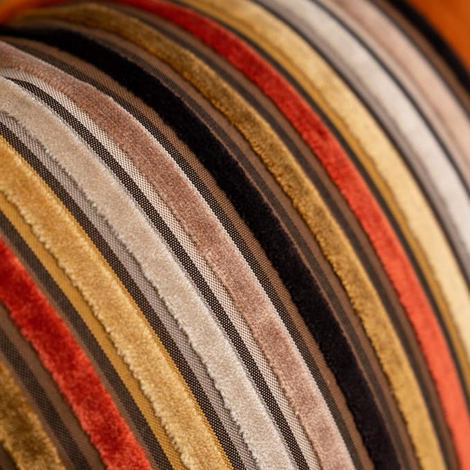 Yangest Orange Striped Patchwork Throw Pillow Cover Gold Leather Cushion Cover Zippered Pillowcase for Sofa Couch Bedroom Living Room Home Decoration,20x20 Inch
