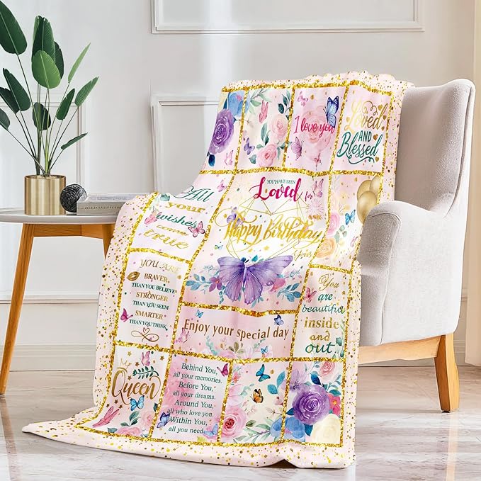 Birthday Gifts for Women - 80x60 Inch Unique Throw Blanket for Her, Best Friend Birthday Gifts for Women, Thoughtful Gifts for Woman Birthdays Unique Ideas (Mom, Wife, Sister, Grandma)