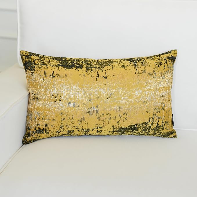 THE-TINOART Boho Chic Sun Gold Throw Pillow Covers 12x20, Textured Jacquard Woven with Metallic Threads, Global Inspired Decor for Couch Sofa Bed