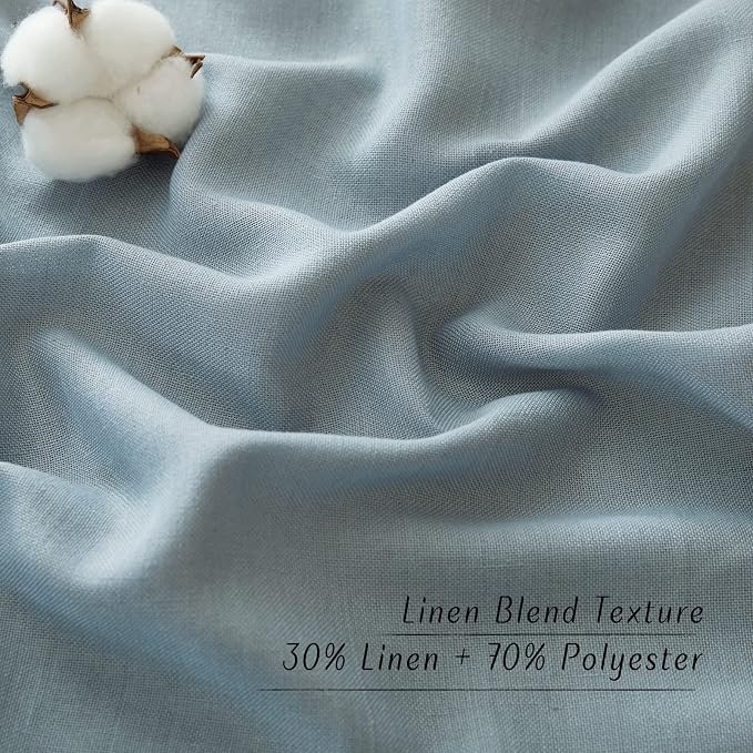 NICETOWN Linen Blend Stone Blue Curtains 96 inches Long, Rod Pocket & Back Tab Light Filtering Semi Sheer Window Treatments Privacy Added Drapes for Bedroom, W55 x L96, 2 Panels