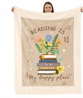 TURMTF Reading is My Happy Place Throw Blanket | Floral Book Design, Flannel Material, For Book Lovers, Readers, Bookworms, Librarians, Teachers