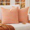 Burnt Orange Fall Gingham Plaid Pillow Covers 18x18 for Outdoor Porch Patio | Set of 2, Thanksgiving Autumn Pillow Cover 18 x 18, Farmhouse Pillow Covers, Aesthetic Fall Decor, Fall Front Porch Decor