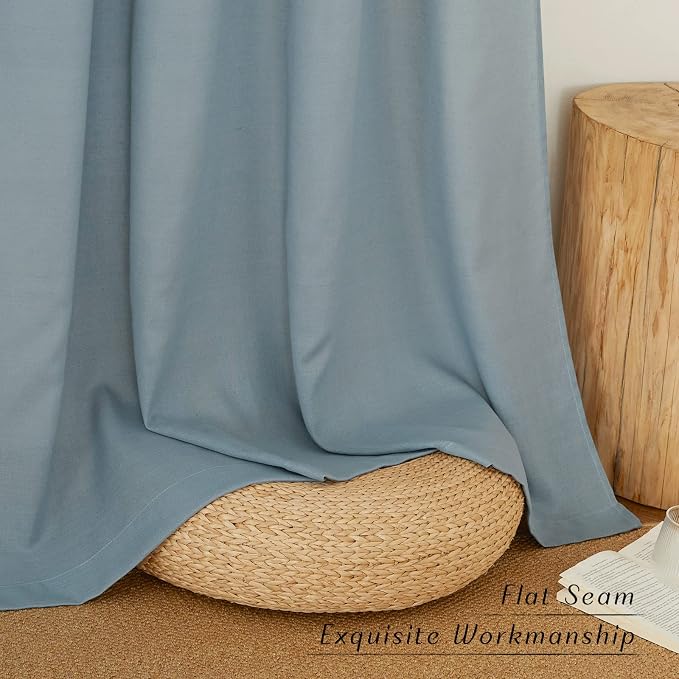 NICETOWN Rod Pocket & Back Tab Thick Flax Semi Sheer Linen Curtains, Privacy with Light Filtering Panels for Home Decor, Stone Blue, W55 x L95, 2 Panels