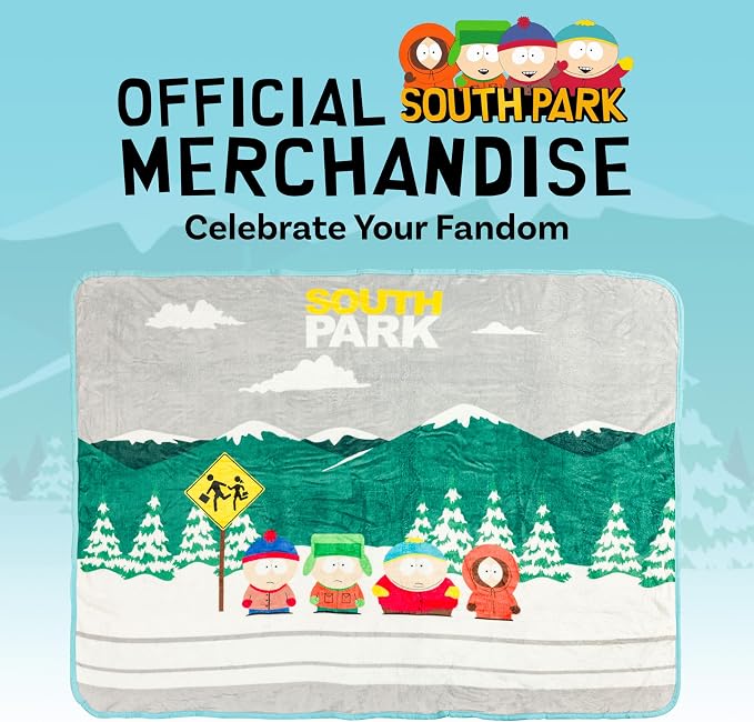 Silver Buffalo South Park Bus Stop Kyle Stan, Fleece Throw Blanket, 45x60in | Eric Cartman and Kenny, Soft and Cozy, 180 GSM