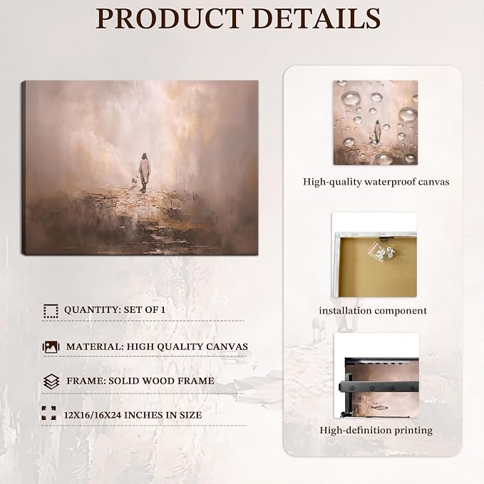 Jesus Leaves the 99 Sheep Wall Art, Christian Jesus and Lamb Canvas Wall Decor Paintings, Religious The Lost Sheep Prints Artwork Pictures for Living Room Bedroom Church Prayer 16x24 Inch Fraemd