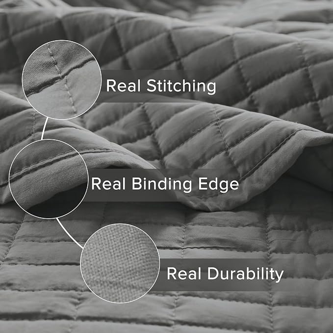 Comfort Spaces Kienna Twin Quilt Bedding Set 2 Piece, 66"x 90" Charcoal | Soft Cozy Lightweight Summer Twin XL Coverlet for College Dorm, Quilted Extra Layer, Modern Casual Bedroom Decor, OEKO-TEX