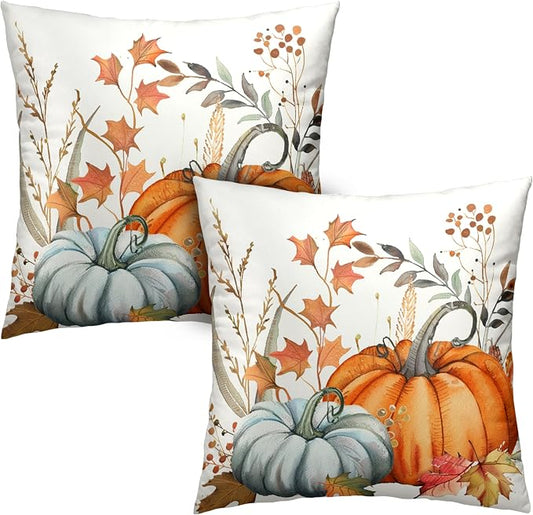 Fall Pumpkin Pillow Covers Maple Leaves Throw Pillow Covers Autumn Decorative Cushion Case 20x20 for Farmhouse Living Room Couch Patio Set of 2