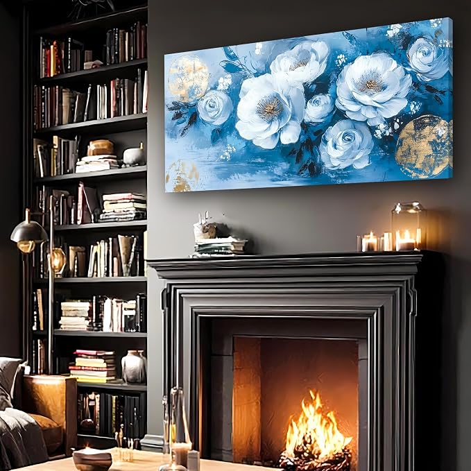 Abstract Wall Art Canvas Print Flower Painting Bathroom Decor Paintings Modern Style Living Room Bedroom Office Home Kitchen Decorations Nature Landscape Artwork Wooden Frame 20x40 inches