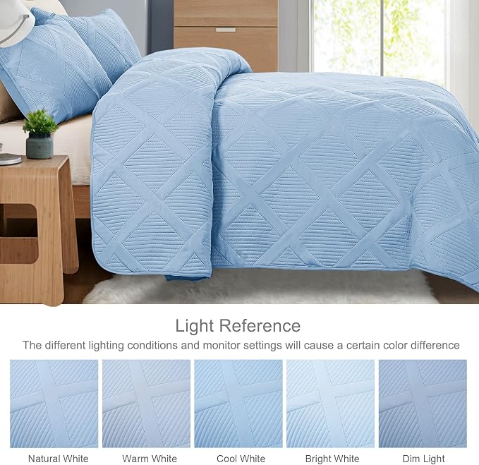 Exclusivo Mezcla Twin Size Quilt Set, Sky Blue | Soft Bedspreads with 1 Pillow Sham, Modern Striped Pattern, Lightweight Bedding Set Coverlets for All Seasons, 68x88 Inch