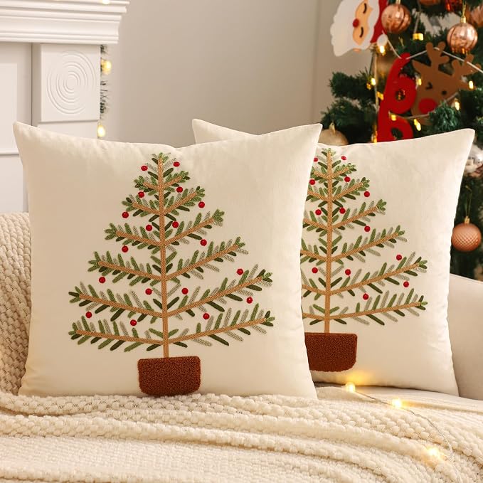 Christmas Pillow Covers 18x18 inch Set of 2 Green Xmas Tree