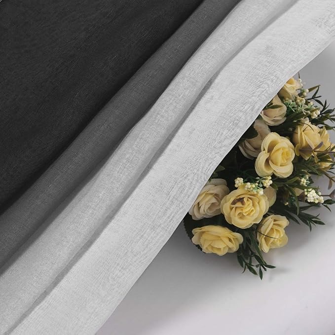 DWCN Faux Linen Ombre Sheer Curtains - Semi Voile Gradient Bedroom and Living Room Curtains, Set of 2 Grommet Top Window Curtain Panels, 52 x 54 Inch Length, Black