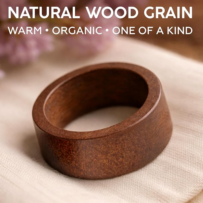 Wooden Napkin Rings Set of 12, Rustic Hemlock Wood Table Napkin Holder, Handcrafted Decorative Farmhouse Napkin Rings for Weddings, Boho, and Everyday Table Settings